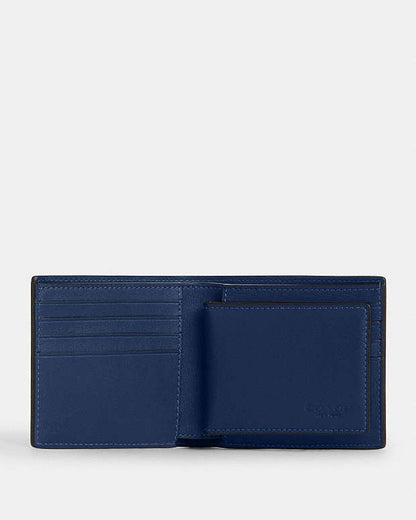 3 In 1 Wallet With Whipstitch Smooth Leather-Deep Blue - Chalk Smooth Leather-Deep Blue - Chalk