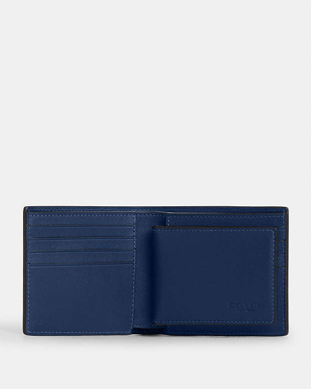 3 In 1 Wallet With Whipstitch Smooth Leather-Deep Blue - Chalk Smooth Leather-Deep Blue - Chalk