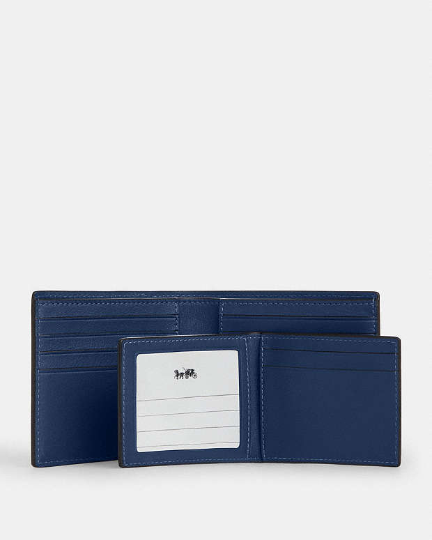 3 In 1 Wallet With Whipstitch Smooth Leather-Deep Blue - Chalk Smooth Leather-Deep Blue - Chalk