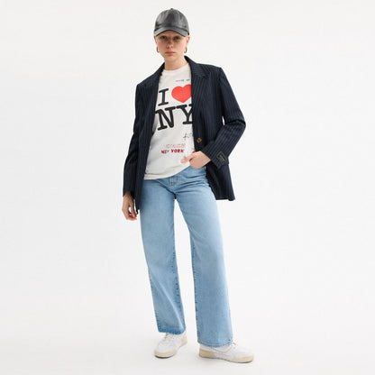 Coach Single Breasted Pinstripe Blazer White Navy