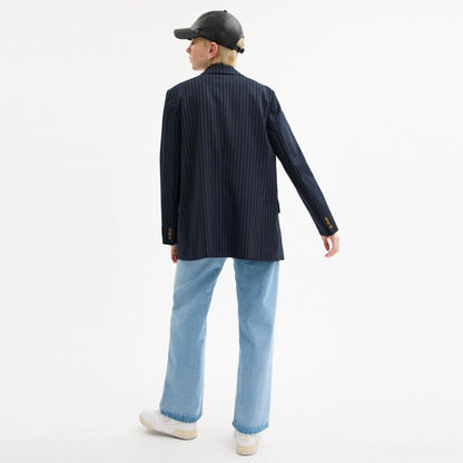 Coach Single Breasted Pinstripe Blazer White Navy