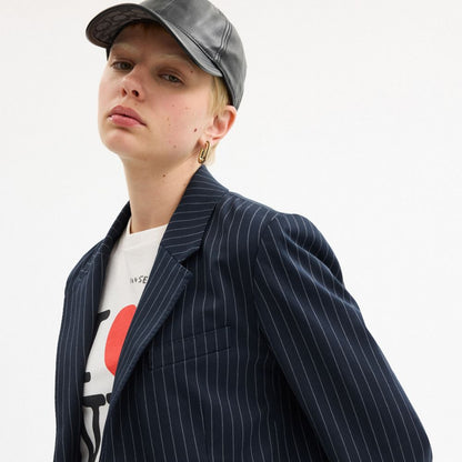 Coach Single Breasted Pinstripe Blazer White Navy
