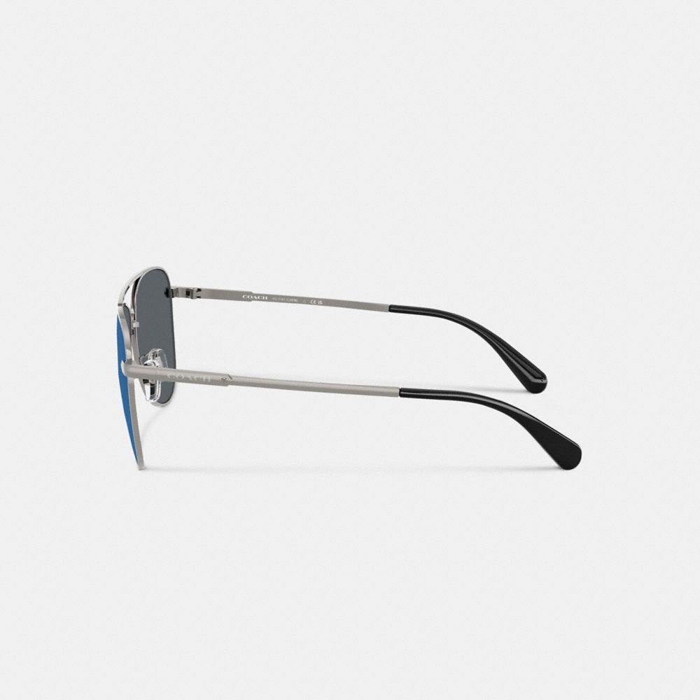 Coach C Hardware Metal Pilot Sunglasses Silver Blue