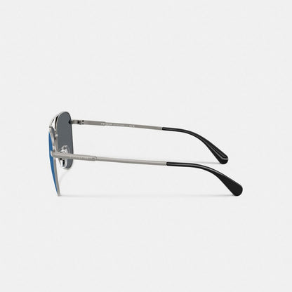 Coach C Hardware Metal Pilot Sunglasses Silver Blue