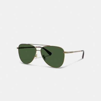 Coach C Hardware Metal Pilot Sunglasses Gold Green