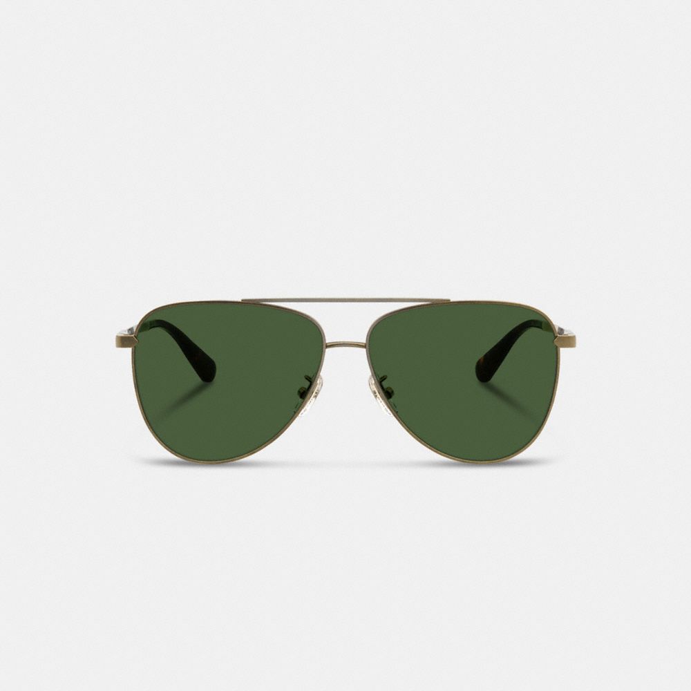 Coach C Hardware Metal Pilot Sunglasses Gold Green