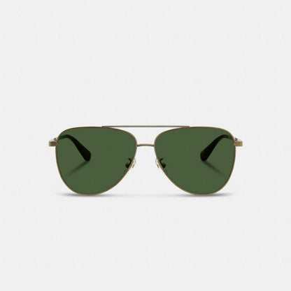 Coach C Hardware Metal Pilot Sunglasses Gold Green