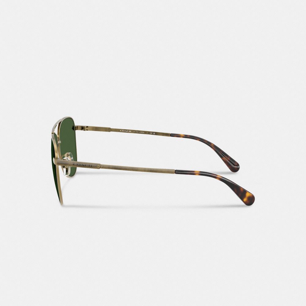 Coach C Hardware Metal Pilot Sunglasses Gold Green