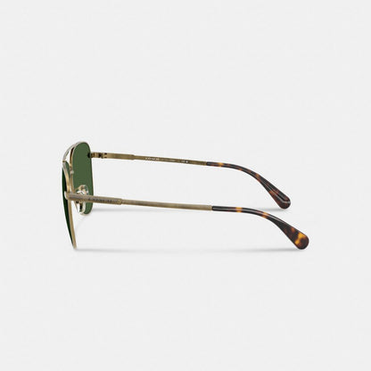 Coach C Hardware Metal Pilot Sunglasses Gold Green