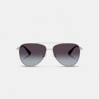 Coach C Hardware Metal Pilot Sunglasses Silver Grey Gradient