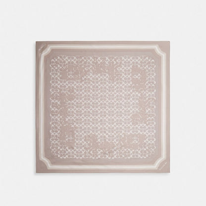 Coach Signature Horse And Carriage Print Silk Square Scarf Grey Birch