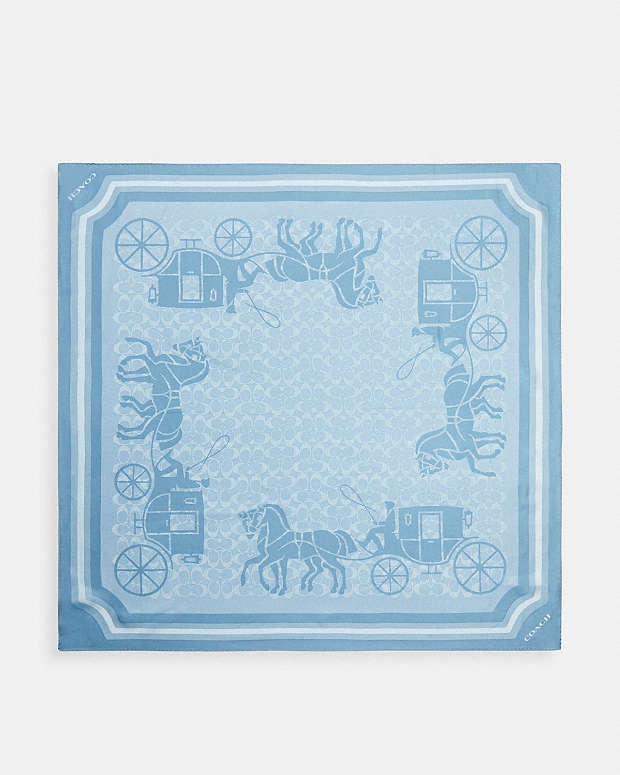 Signature Horse And Carriage Print Silk Square Scarf Bluebell Bluebell