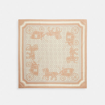 Coach Signature Horse And Carriage Print Silk Square Scarf Taupe