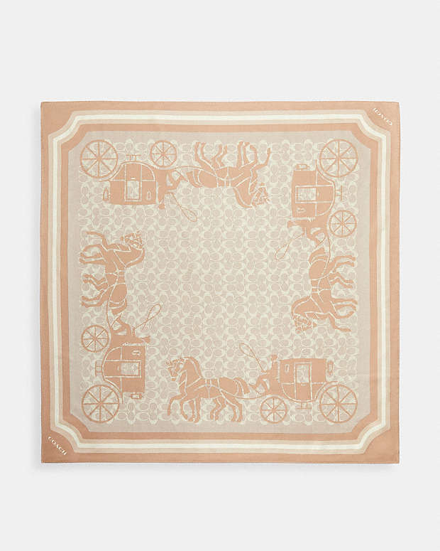 Signature Horse And Carriage Print Silk Square Scarf Taupe Taupe