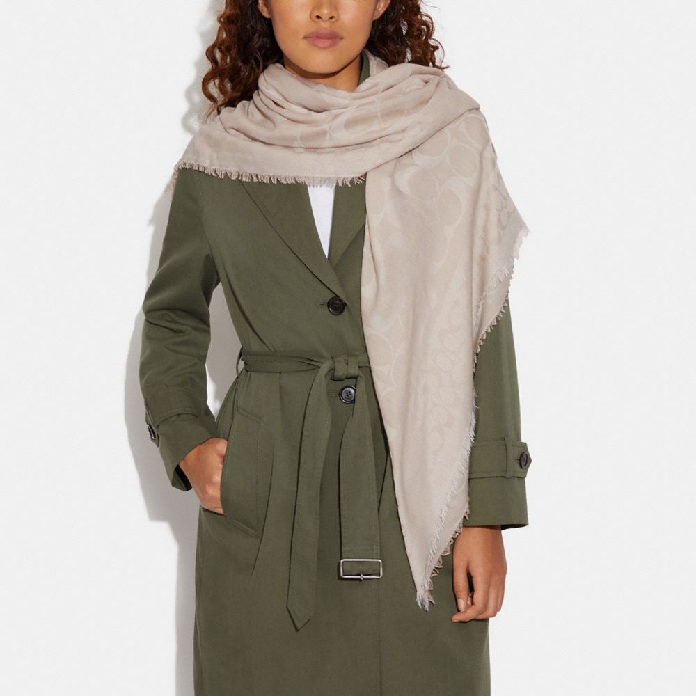 Coach Signature Oversized Square Scarf Oatmeal