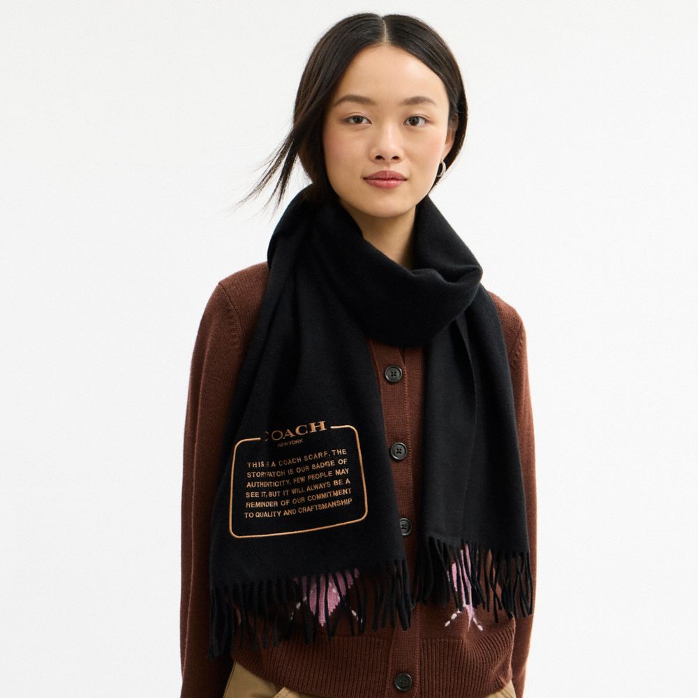 Coach Embroidered Patch Cashmere Muffler Black