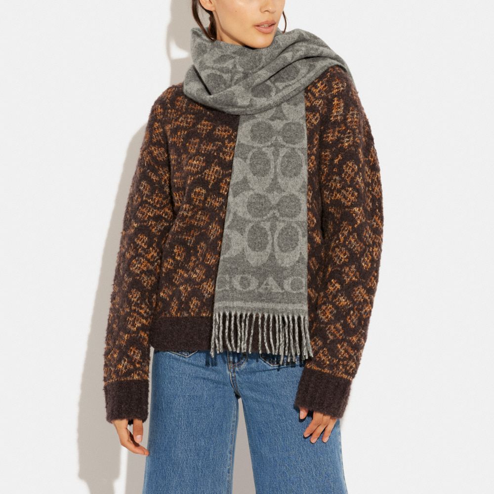 Coach Reversible Signature Cashmere Muffler Dove Grey