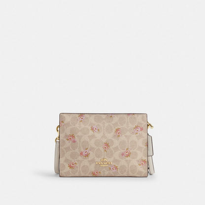 Coach Slim Crossbody Bag In Signature Canvas With Floral Print Gold Sand Multi