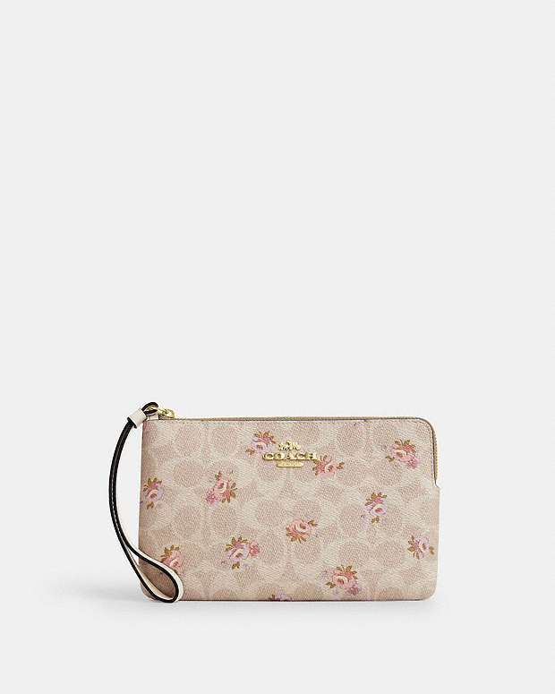 Large Corner Zip Wristlet In Signature Canvas Gold-Sand Multi Gold-Sand Multi