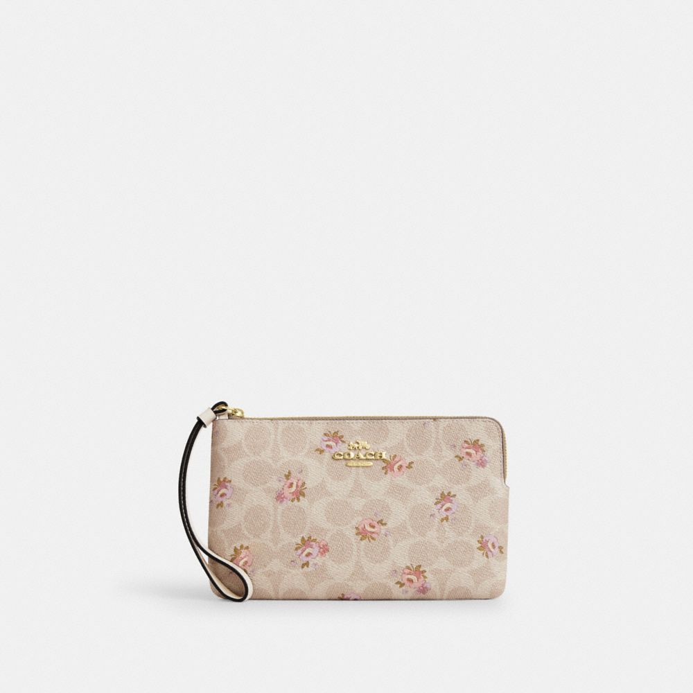 Large Corner Zip Wristlet In Signature Canvas Gold-Sand Multi Gold-Sand Multi