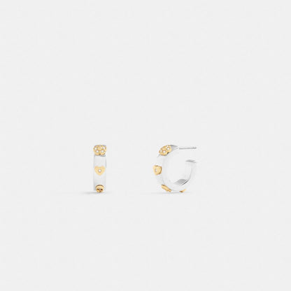 Coach Pavé Tea Rose And Heart Hoop Earrings Gold Silver