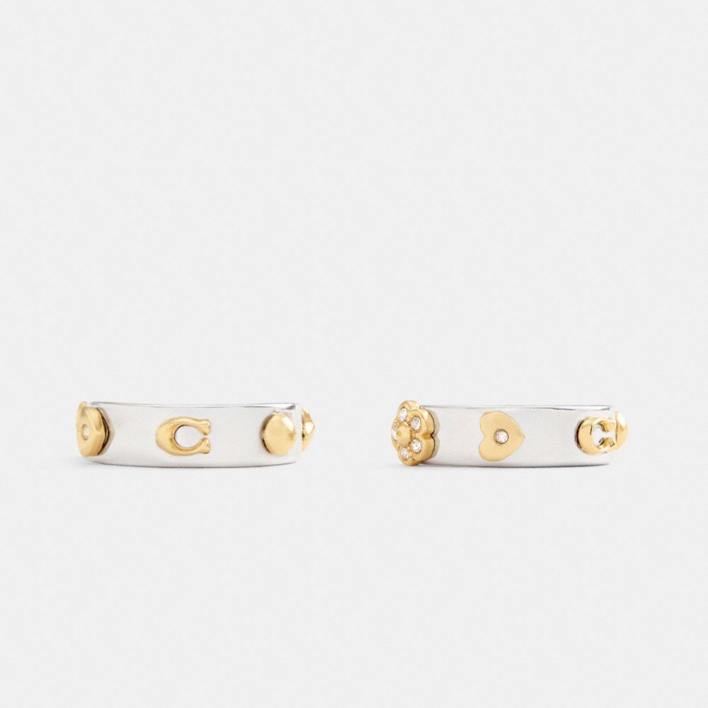 Coach Pavé Tea Rose And Heart Hoop Earrings Gold Silver