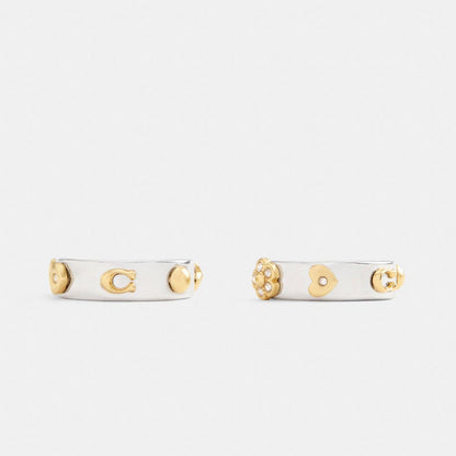 Coach Pavé Tea Rose And Heart Hoop Earrings Gold Silver
