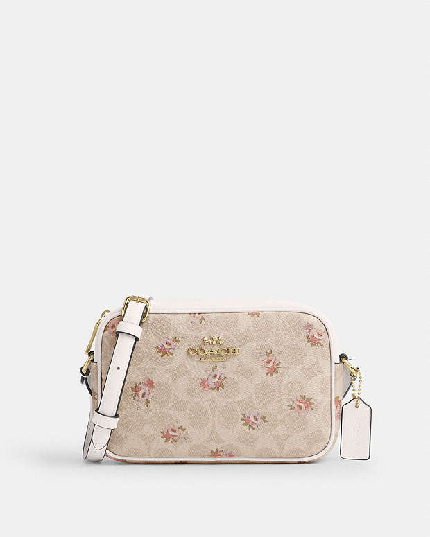 Mini Jamie Camera Bag In Signature Canvas With Floral Print Gold-Sand Multi Gold-Sand Multi