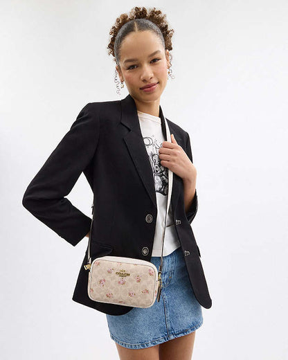 Mini Jamie Camera Bag In Signature Canvas With Floral Print Gold-Sand Multi Gold-Sand Multi