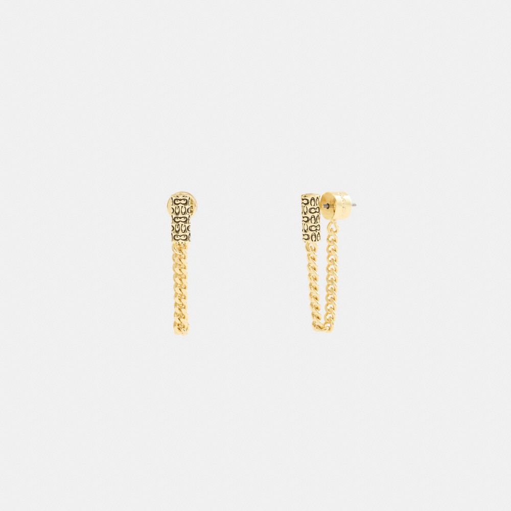 Coach Quilted Signature Bead Chain Earrings Gold
