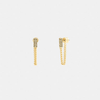 Coach Quilted Signature Bead Chain Earrings Gold