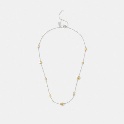 Coach Pavé Tea Rose And Heart Station Necklace Gold Silver