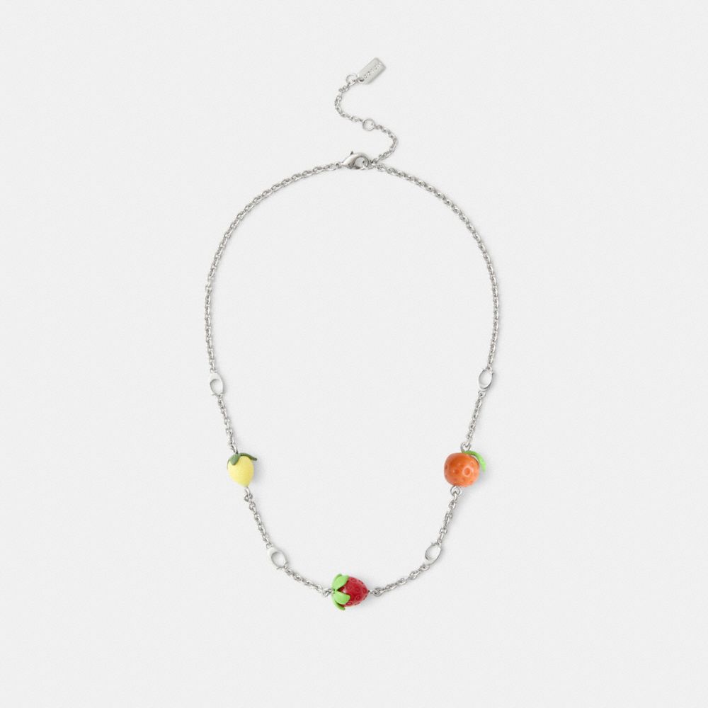 Coach Fruit Charm Necklace Silver Multi