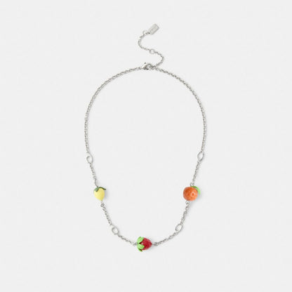 Coach Fruit Charm Necklace Silver Multi