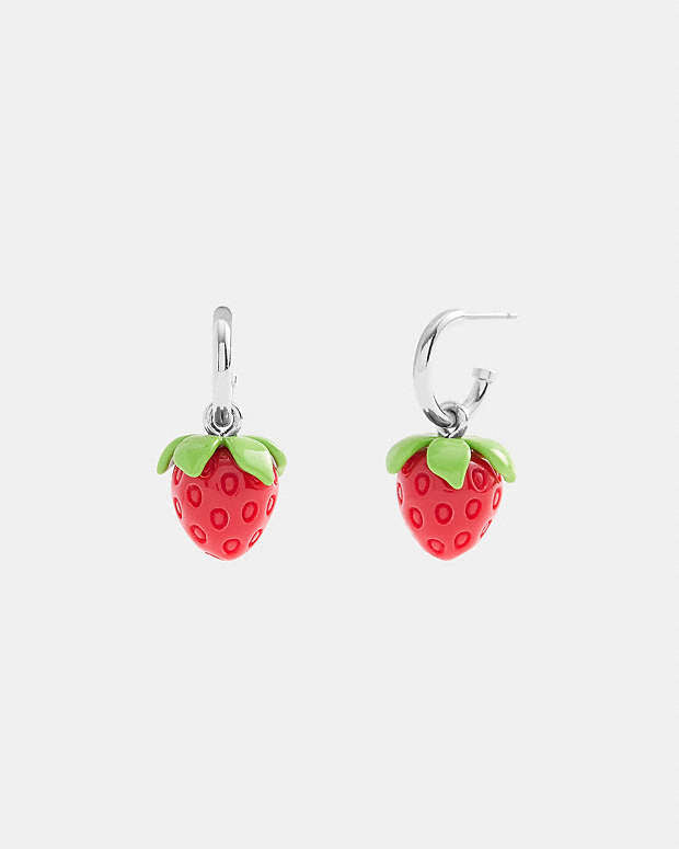 Strawberry Huggie Earrings Silver-Red Silver-Red
