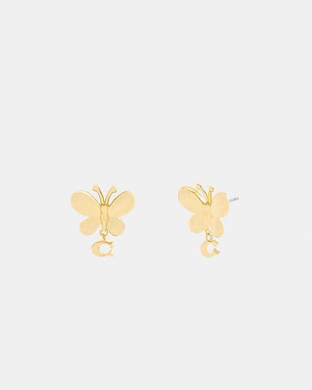 Butterfly Signature Stud Earrings Gold Gold