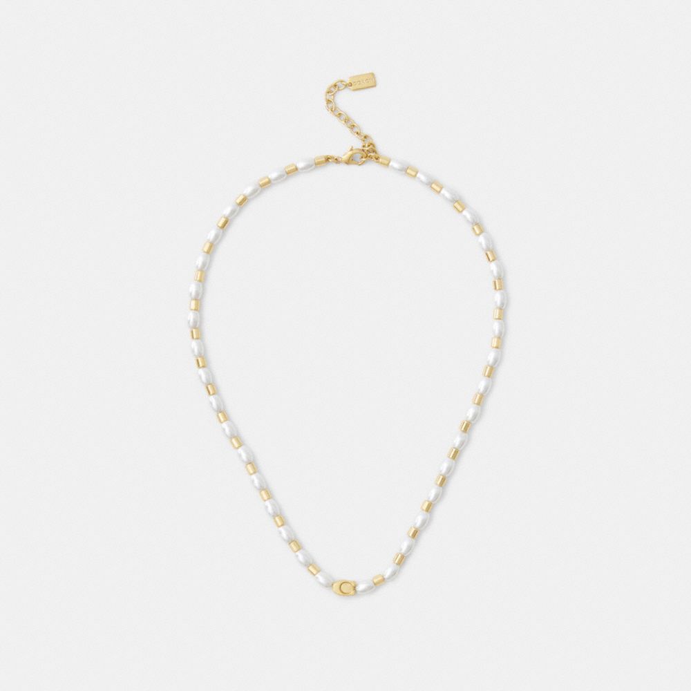 Coach Pearls And Beads Necklace Gold Pearl