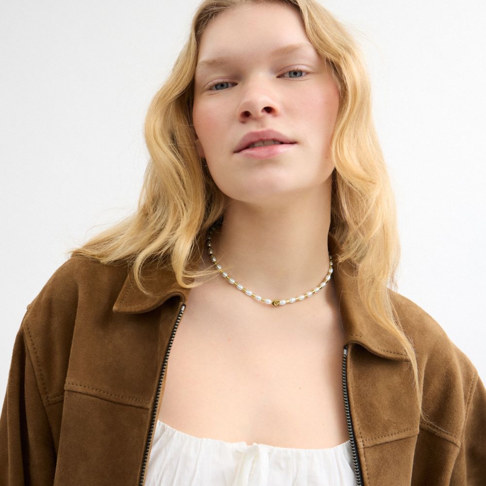 Coach Pearls And Beads Necklace Gold Pearl