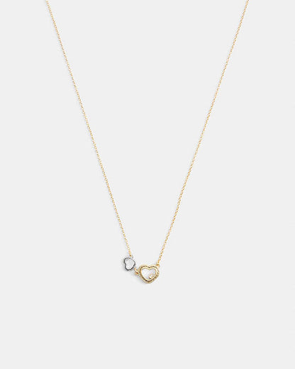 Double Stitched Hearts Pendant Necklace Gold-Silver Gold-Silver
