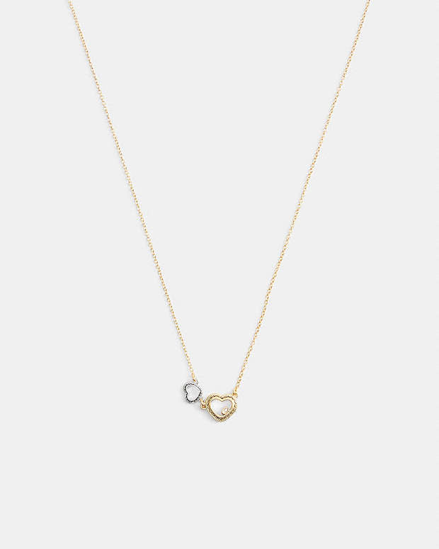 Double Stitched Hearts Pendant Necklace Gold-Silver Gold-Silver