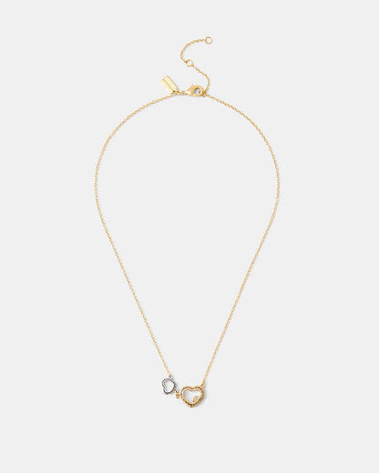 Double Stitched Hearts Pendant Necklace Gold-Silver Gold-Silver