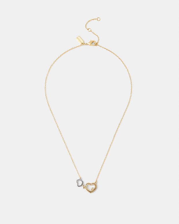 Double Stitched Hearts Pendant Necklace Gold-Silver Gold-Silver