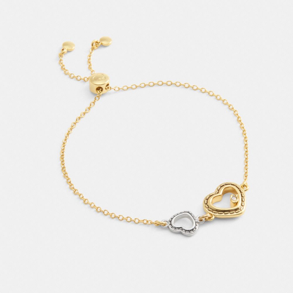 Coach Double Stitched Hearts Slider Bracelet Gold Silver