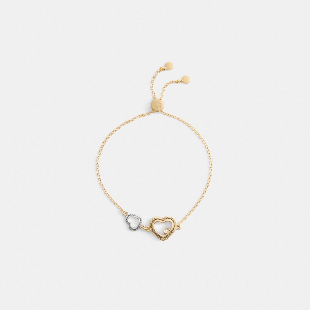 Coach Double Stitched Hearts Slider Bracelet Gold Silver