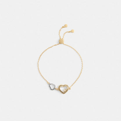Coach Double Stitched Hearts Slider Bracelet Gold Silver
