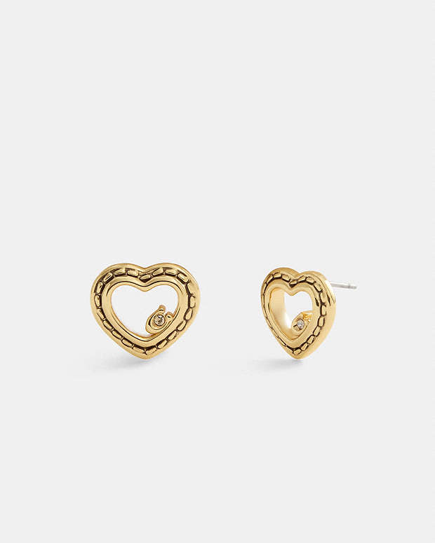 Stitched Hearts Stud Earrings Gold Gold