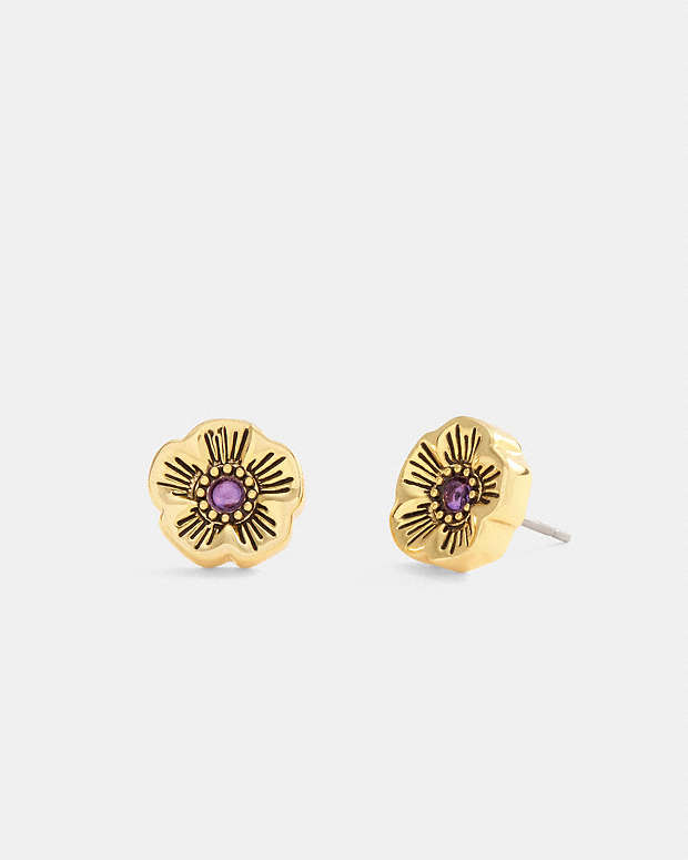 Tea Rose Stone Stud Earrings Gold Gold