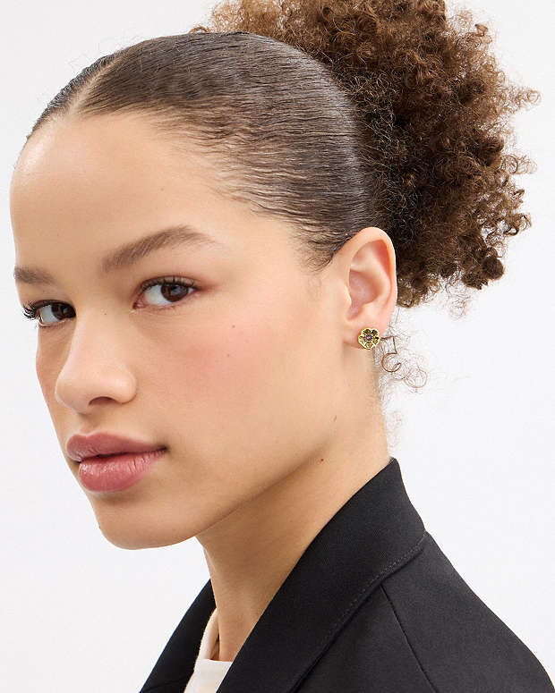Tea Rose Stone Stud Earrings Gold Gold