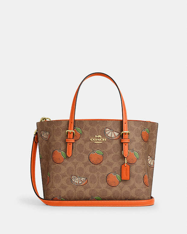 Mollie Tote Bag 25 In Signature Canvas With Orange Print Gold-Tan Multi Gold-Tan Multi