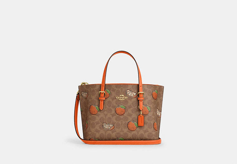 Mollie Tote Bag 25 In Signature Canvas With Orange Print Signature Canvas-Gold-Tan Multi Signature Canvas-Gold-Tan Multi